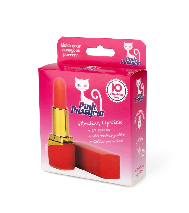 Pink Pussycat Lipstick Bullet Rechargeable Vibrator - Red