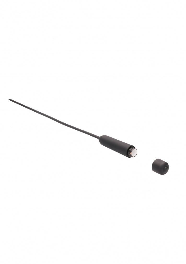 Silcone Vibrating Bullet Plug Extra Long - Urethral Sounding - Black