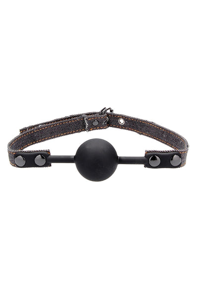 Silicone Ball Gag - With Roughend Denim Straps - Black