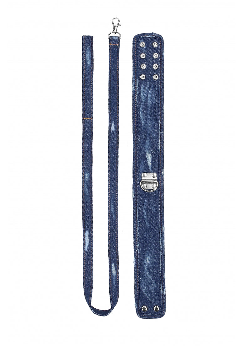 Denim Collar - With Leash - Roughend Denim Style - Blue
