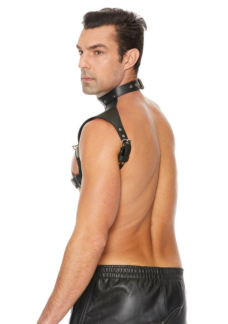 Men Harness With Neck Collar - One Size - Black