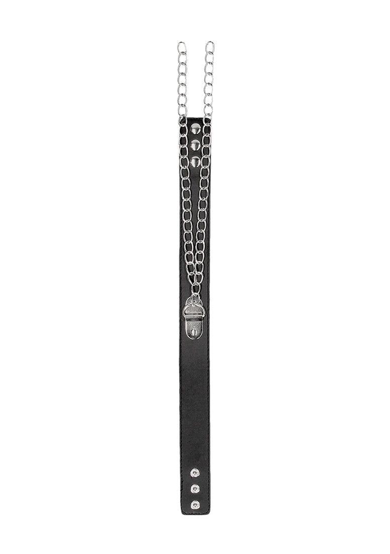 Bonded Leather Collar With Hand Cuffs - With Adjustable Straps And Chain