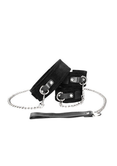 Velcro Collar With Leash And Hand Cuffs - With Adjustable Straps