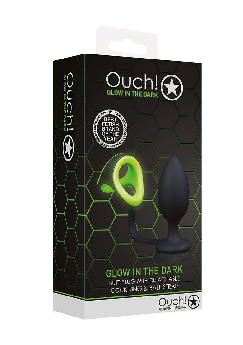 Butt Plug With Cock Ring & Ball Strap - Glow In The Dark