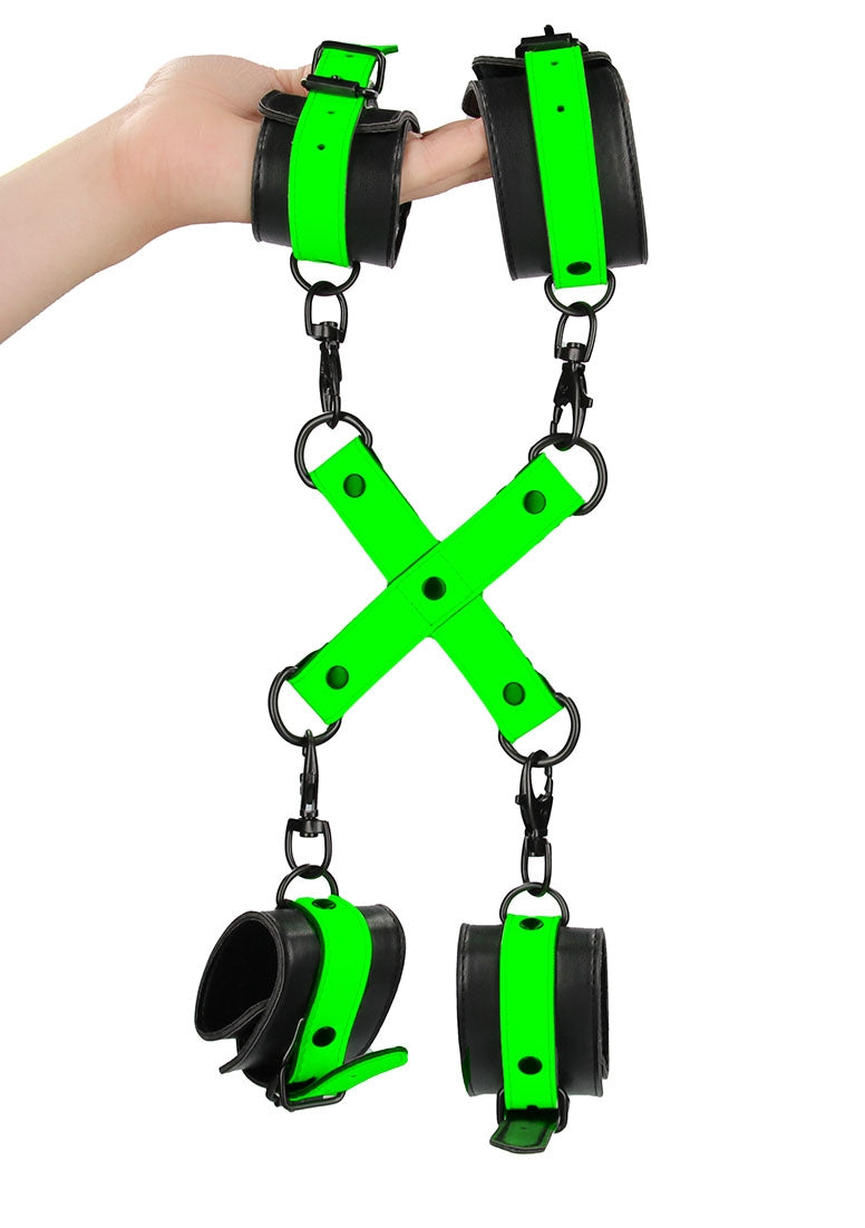 Hand & Ankle Cuffs With Hogtie - Glow In The Dark