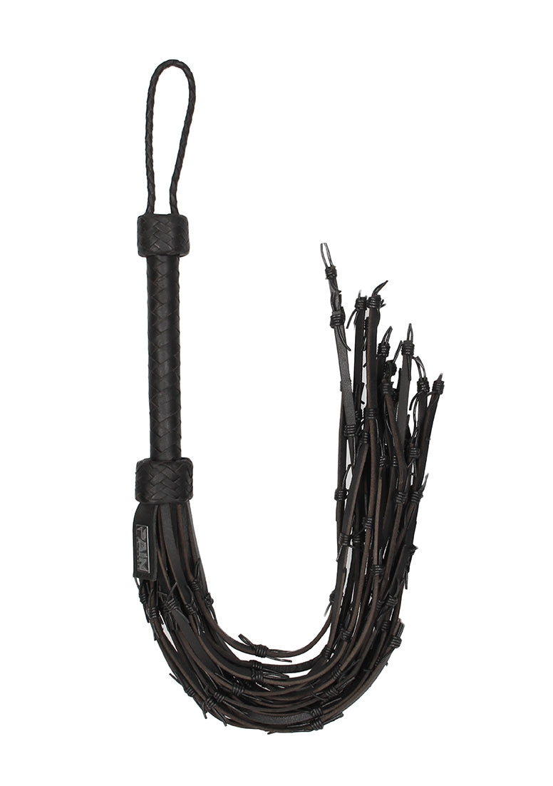 Saddle Leather With Barbed Wire Flogger 30"" - Black