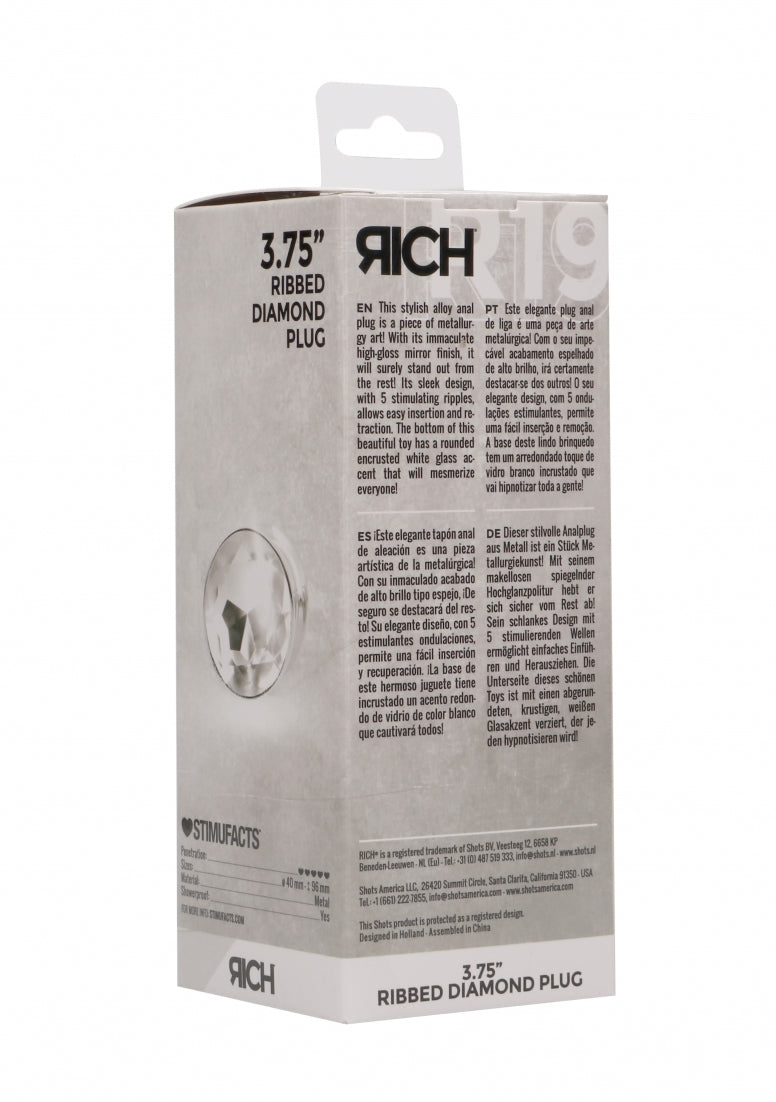 Ribbed Diamond Plug - 3.75 Inch - Silver