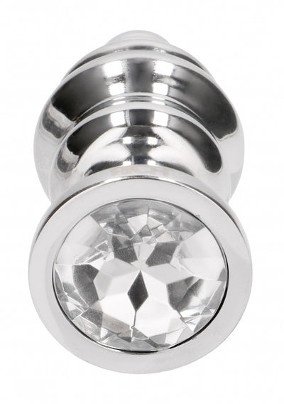 Ribbed Diamond Plug - 3.75 Inch - Silver