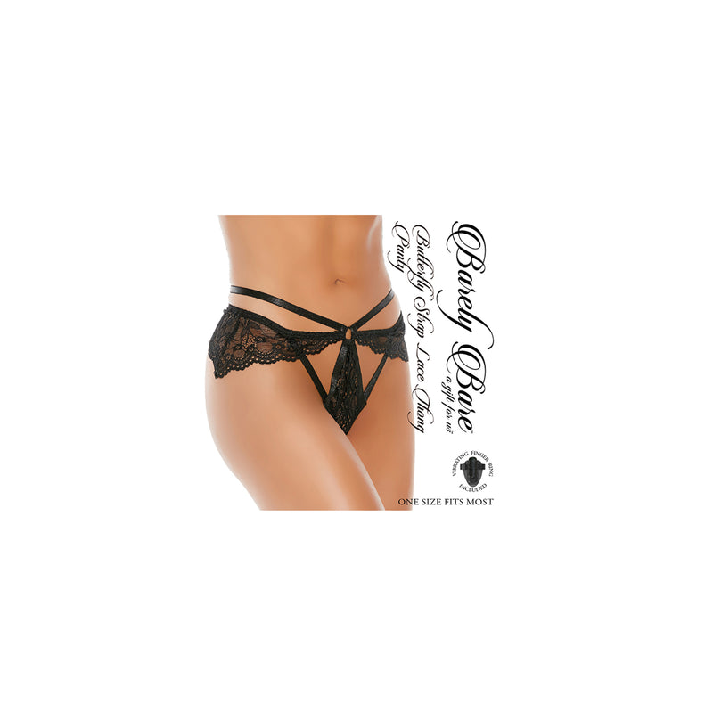 Barely Bare Butterfly Strap Lace Thong Panty - Black