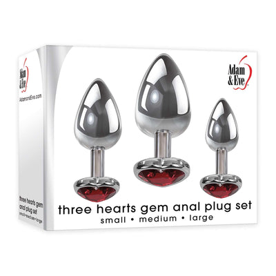 Adam & Eve Three Hearts Anal Plug Set - Red - 5 Year Warranty